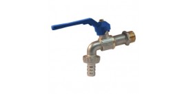 BIBCOCK, ANGLED BALL VALVE WITH HOSE UNION, 20MM, BLUE LEVER HANDLE 